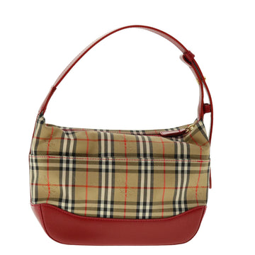 BURBERRY Nova Check Shoulder Bag Nylon Leather Beige Red Auth 40134