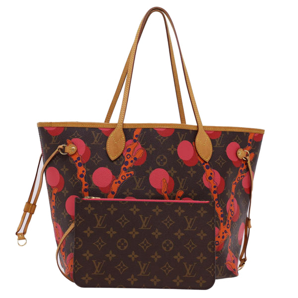 Louis Vuitton Neverfull mm Monogram Canvas Tote Bag Brown/Red