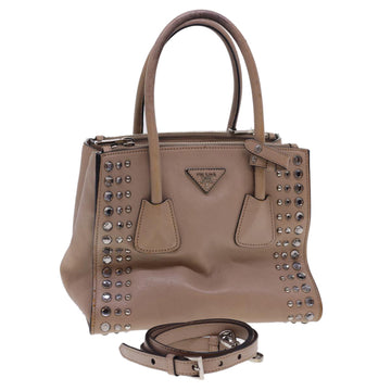 PRADA Hand Bag Leather 2way Beige Auth 40330