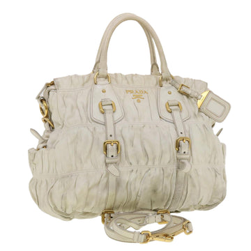 PRADA Hand Bag Leather 2way White Auth 40372