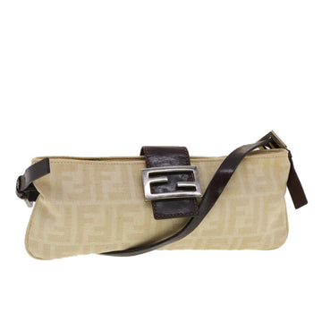 FENDI Zucca Canvas Shoulder Bag Beige Auth 40376