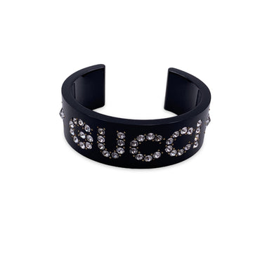 GUCCI Black Plexi Cuff Bracelet Crystal Signature And Stars Size L
