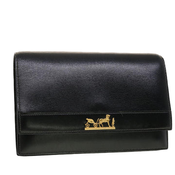 HERMES Shoulder Bag Leather Black Auth 41230