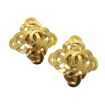 CHANEL Earring Gold Tone CC Auth 41255