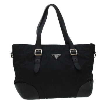 PRADA Tote Bag Nylon Leather Black Auth 41323