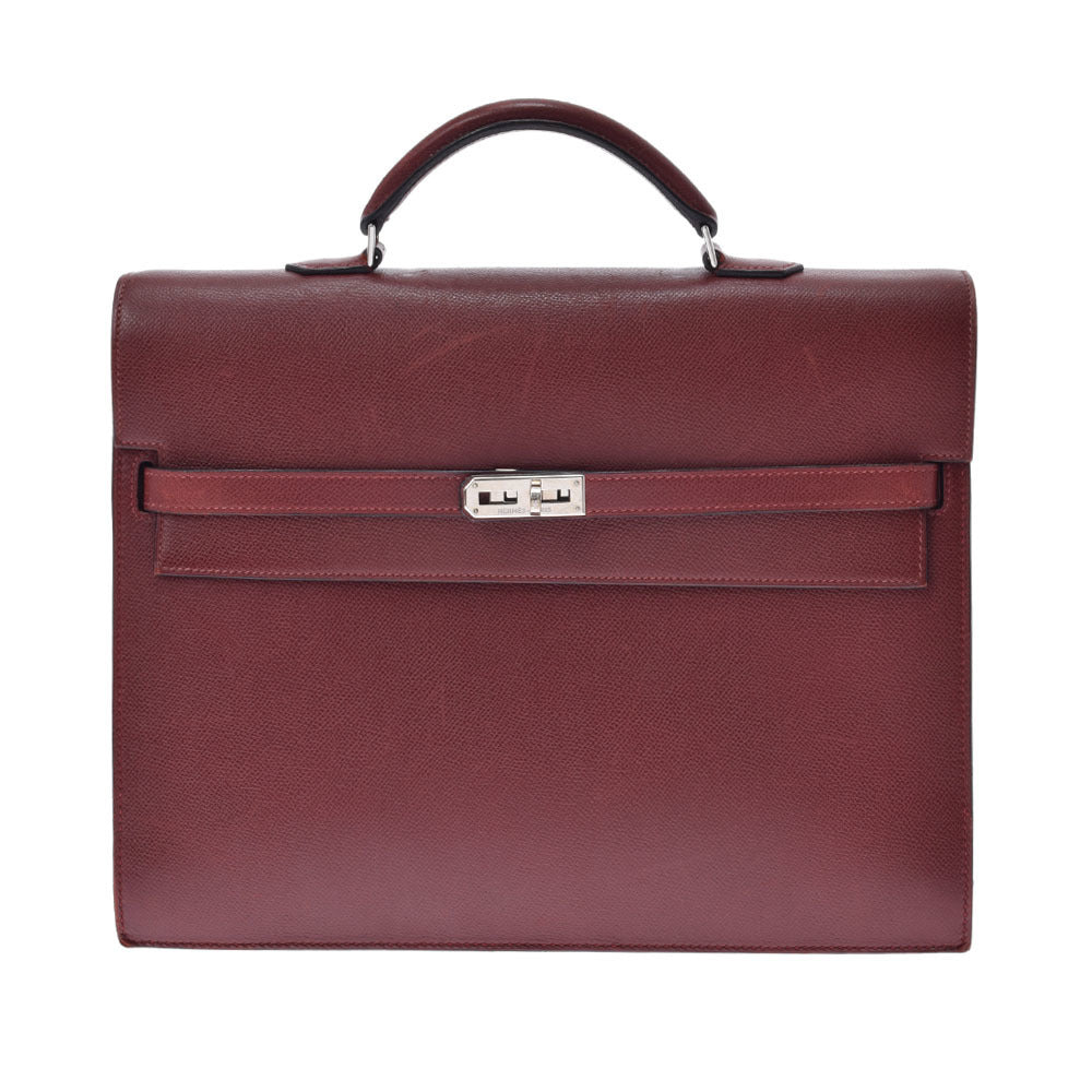 Hermes Kelly Depeche 38 Briefcase Dark Red Swift Leather