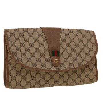 GUCCI GG Canvas Web Sherry Line Clutch Bag PVC Leather Beige Green Auth 42088