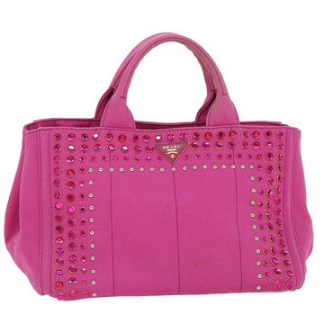 PRADA Bijoux Kanapa MM Hand Bag Canvas Pink Auth 42105