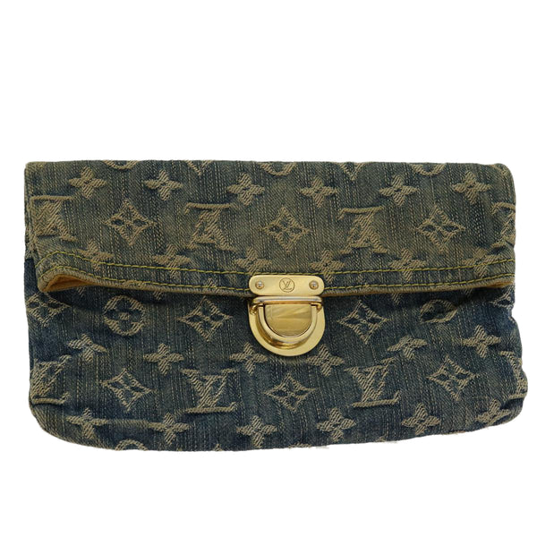 Louis Vuitton Monogram Denim Pochette Platt Clutch Bag Blue M95007 LV Auth 42129