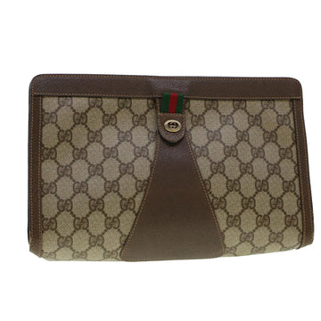 GUCCI GG Canvas Web Sherry Line Clutch Bag PVC Leather Beige Red Auth 42431