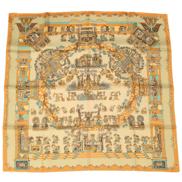 HERMES Carre 90 ASTRES et SOLEILS Scarf Silk Orange Turquoise Blue Auth 42698