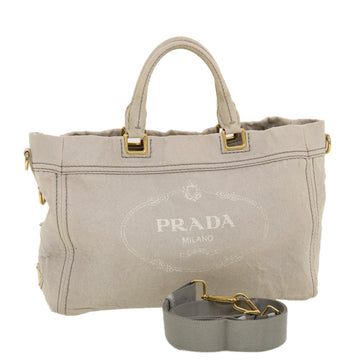 PRADA Canapa Hand Bag Canvas 2way Gray Auth 42850