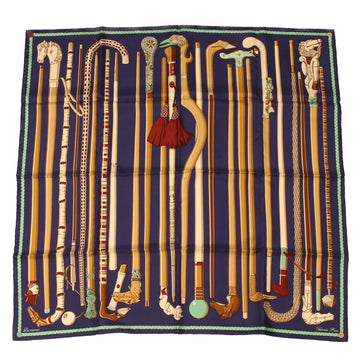 HERMES Carre 90 Les cannes Scarf Silk Blue Auth 42853