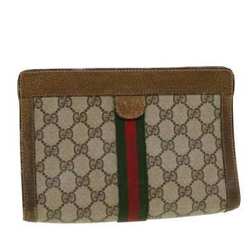 GUCCI GG Canvas Web Sherry Line Clutch Bag Beige Red Green 84.01.001 Auth 42878