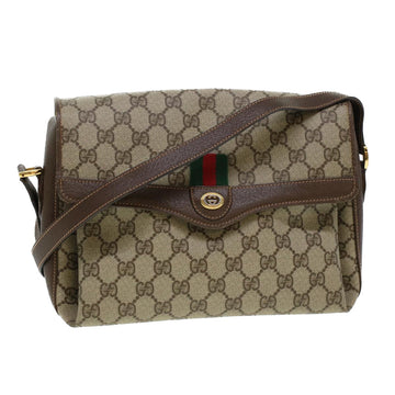 GUCCI GG Canvas Web Sherry Line Shoulder Bag PVC Leather Beige Green Auth 43086