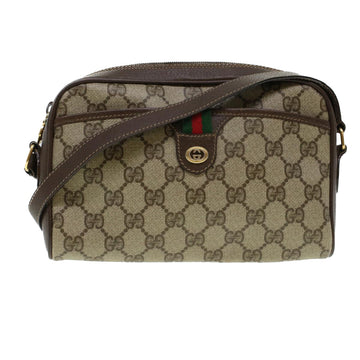 GUCCI GG Canvas Web Sherry Line Shoulder Bag PVC Leather Beige Green Auth 43091