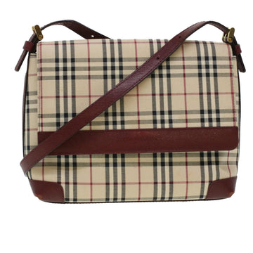 BURBERRY Nova Check Shoulder Bag Nylon Leather Beige Red Auth 43105