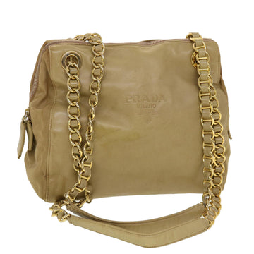 PRADA Chain Shoulder Bag Leather Beige Auth 43174