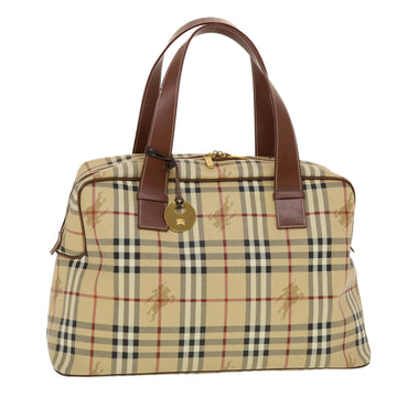 BURBERRY Nova Check Boston Bag PVC Leather Beige Auth 43249