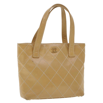 CHANEL Matelasse Wild Stitch Tote Bag Leather Beige CC Auth 43310