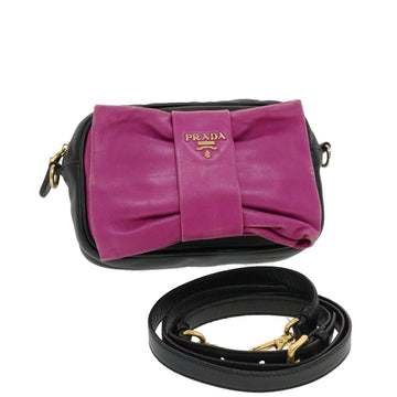 PRADA Ribbon Shoulder Bag Nylon Black Pink Auth 43707