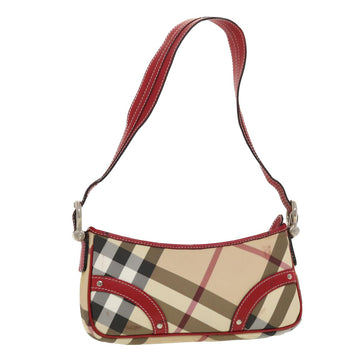 BURBERRY Nova Check Shoulder Bag PVC Leather Beige Red Auth 43732