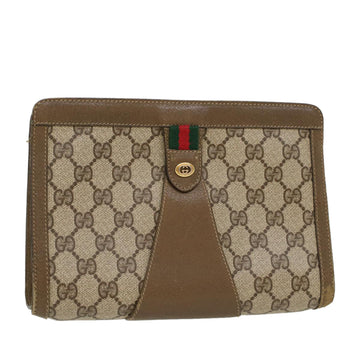 GUCCI GG Canvas Web Sherry Line Clutch Bag PVC Leather Beige Red Auth 43908