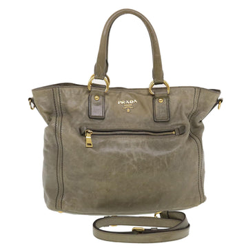 PRADA Hand Bag Leather 2way Gray Auth 44135