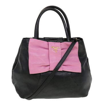 PRADA Ribbon Shoulder Bag Leather 2way Black Pink Auth 44297