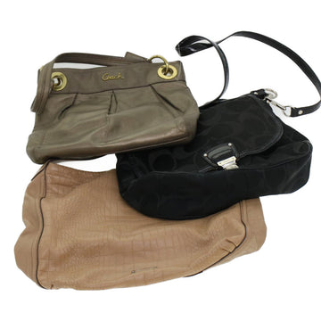 Coach Signature Shoulder Bag Canvas Leather 3Set Black Brown gray Auth 44682