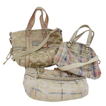 Coach Signature Shoulder Bag Canvas Leather 3Set Multicolor Beige Auth 44694