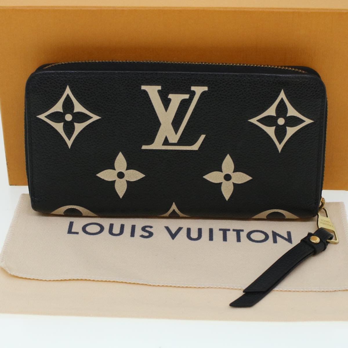 Purses, Wallets, Cases Louis Vuitton Louis Vuitton Monogram Empreinte Zippy Wallet Black Beige M80481 LV Auth 45062