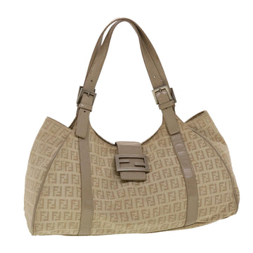 FENDI Zucchino Canvas Mamma Baguette Hand Bag Leather Beige Auth 45281