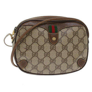 GUCCI GG Canvas Web Sherry Line Shoulder Bag PVC Leather Beige Red Auth 45604