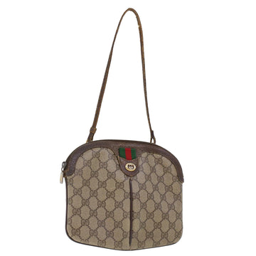 GUCCI GG Canvas Web Sherry Line Hand Bag PVC Leather Beige Red Auth 45605