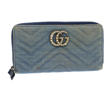 GUCCI GG Canvas Long Wallet Denim Blue 443123 Auth 45639