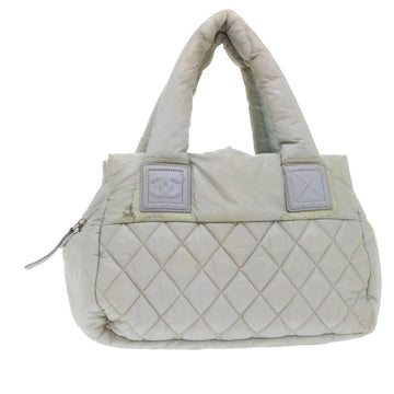 CHANEL Hand Bag Nylon Gray CC Auth 45853