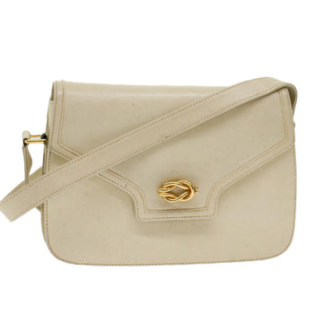 GUCCI Turn Lock Shoulder Bag Leather White 001.406.0587 Auth 45900