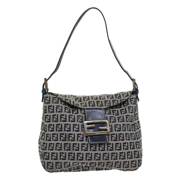 FENDI Zucchino Canvas Mamma Baguette Shoulder Bag Leather Navy Auth 45956