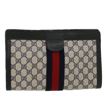 GUCCI GG Canvas Sherry Line Clutch Bag Gray Red Navy 89.01.002 Auth 45958