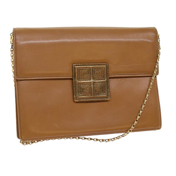 GIVENCHY Chain Shoulder Bag Leather Brown Auth 45985