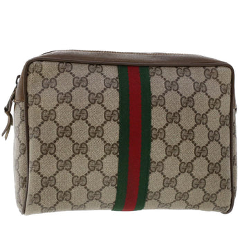 GUCCI GG Canvas Web Sherry Line Clutch Bag Beige Red 8901012 Auth 46162