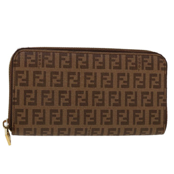 FENDI Zucchino Canvas Long Wallet Brown Auth 46402