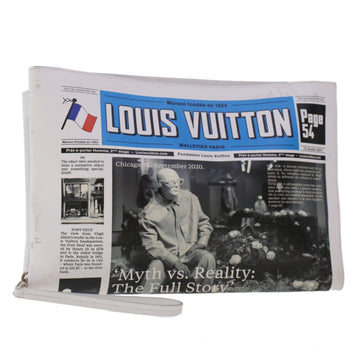 LOUIS VUITTON Newspaper Clutch Bag Calfskin White M80849 LV Auth 46462A