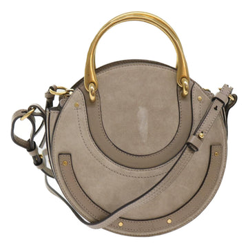 Chloe Picou Shoulder Bag Suede Leather 2way Gray Auth 46666