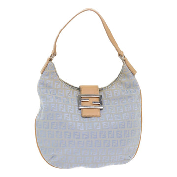 FENDI Mamma Baguette Zucchino Canvas Shoulder Bag Nylon Light Blue Auth 46673