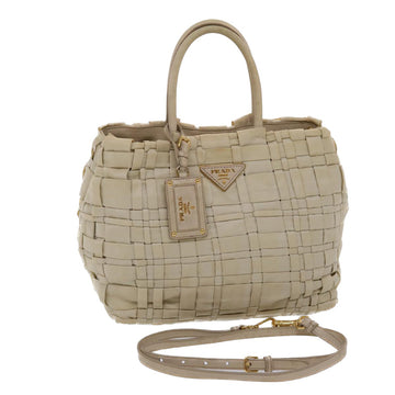 PRADA Hand Bag Nylon 2way Beige Auth 47055