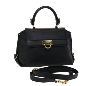 SALVATORE FERRAGAMO Gancini Sofia Hand Bag Leather Black BW-21 D356 Auth 47056