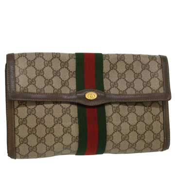 GUCCI GG Canvas Web Sherry Line Clutch Bag Beige Red 8901007 Auth 47106