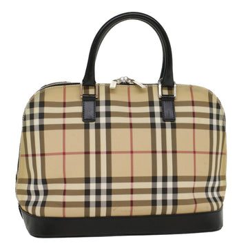 BURBERRY Nova Check Hand Bag PVC Leather Beige Auth 47380